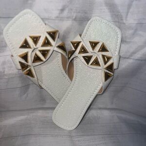 White and Gold Women's Slide Sandals
